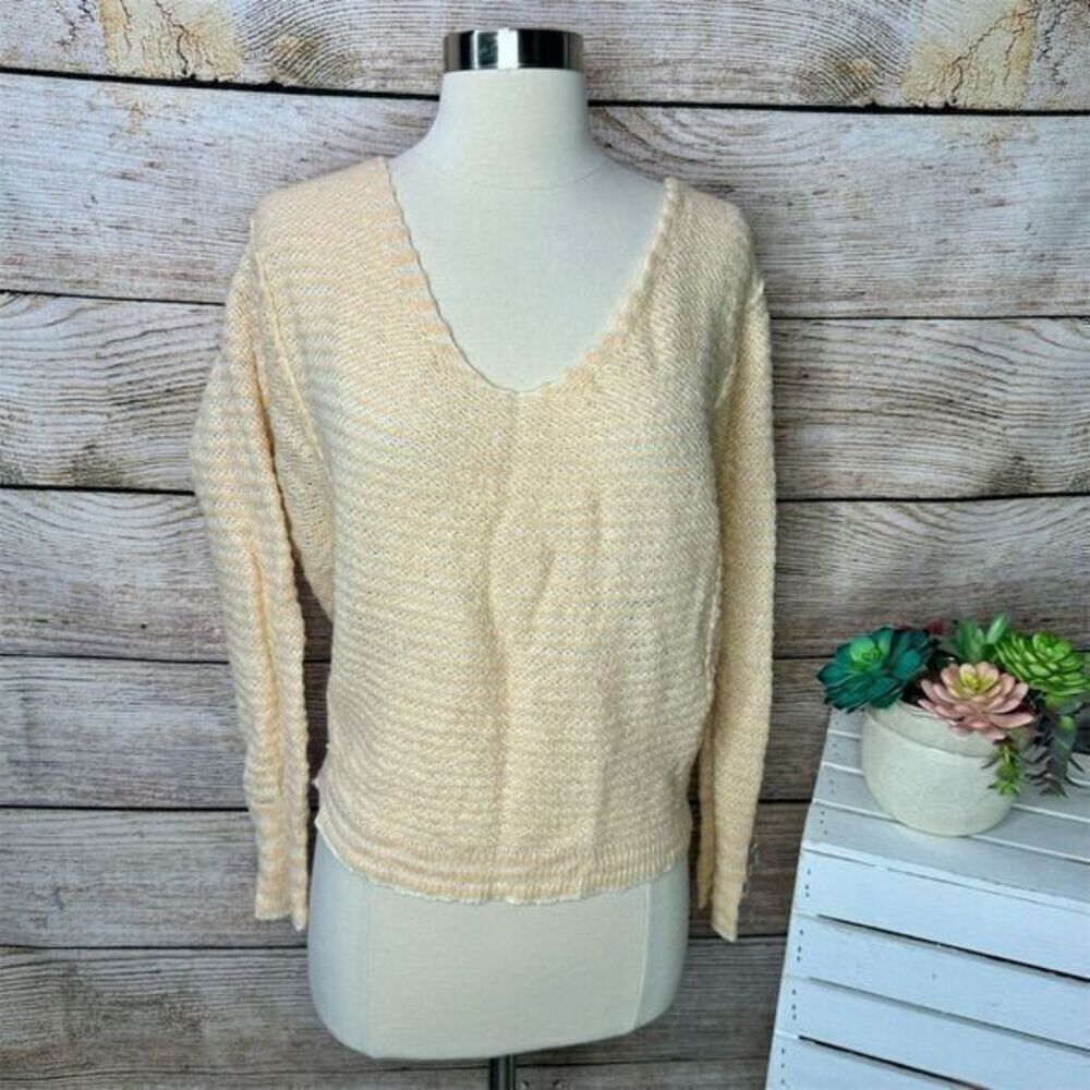 Free People Oversized Striped Bumblebee Peach Sweater XS